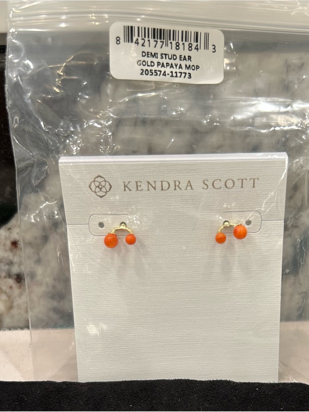 Kendra Scott Gold Stud Earrings with Bright Papaya Orange Stones